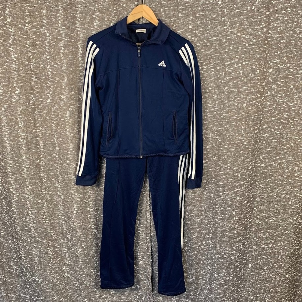 adidas Navy Blue Track Suit with White Stripes
